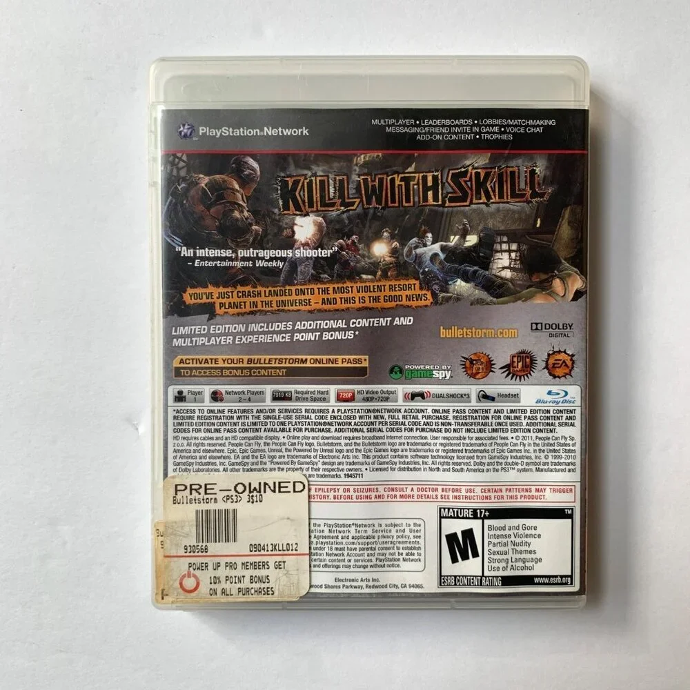 PS3 BulletStorm Bullet Storm Limited Edition Video Game Disc Case & Manual